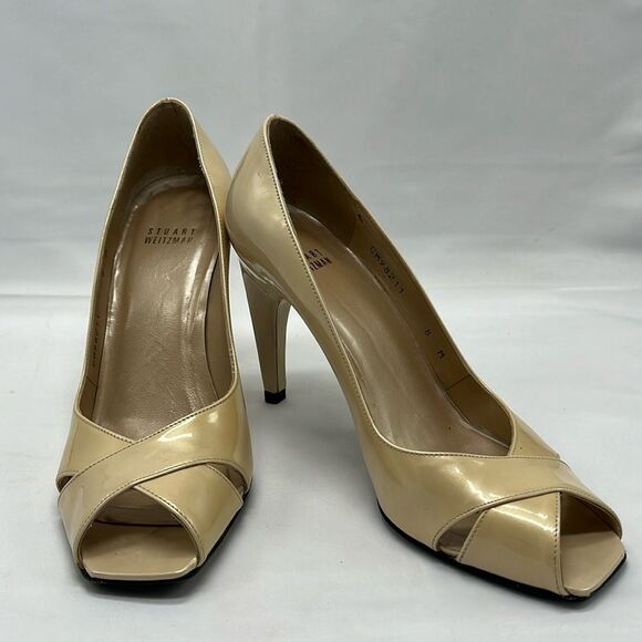 Classic Cream Stuart Weitzman Open Toed Heels - Picture 1 of 8